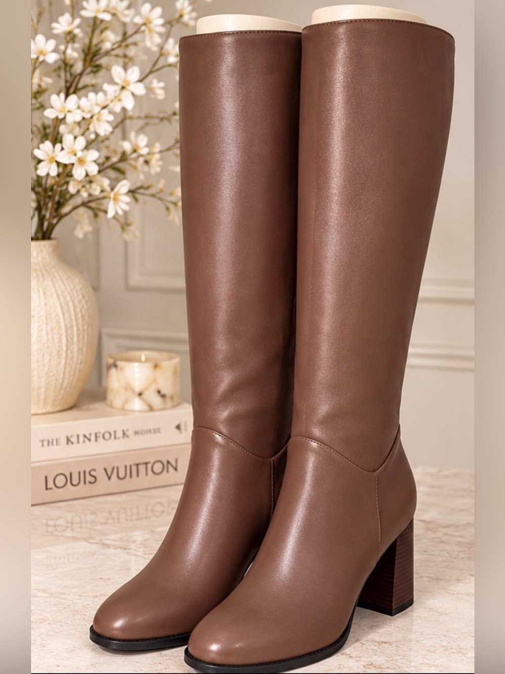 Amazon Tall Brown Over-the-Knee Block Heel Boots